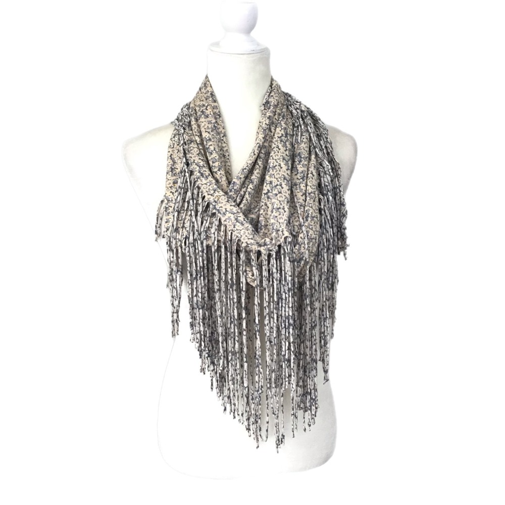 Chan Luu Women's Knit Fringe Infinity Scarf 32x19 Stretch Floral Watercolor